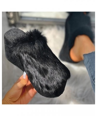 Platform Winter Women Slippers Indoor Warm Plush Indoor Shoes Black 38 $18.39 Slippers