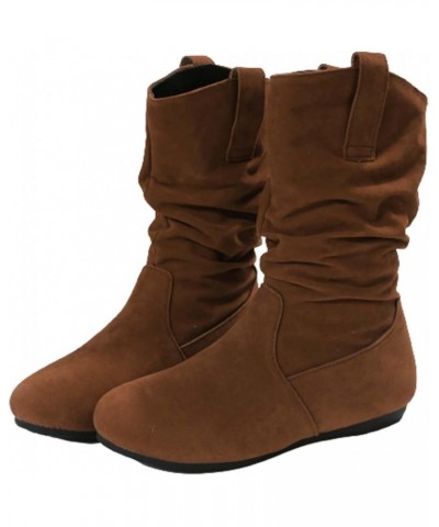 Women's Boots Casual Fashion Chunky Heel Non-Slip Mid Boots Womens Knee High Boots Low Heel Comfortable Coffee $11.70 Boots