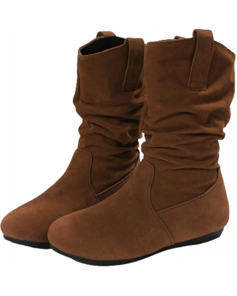 Women's Boots Casual Fashion Chunky Heel Non-Slip Mid Boots Womens Knee High Boots Low Heel Comfortable Coffee $11.70 Boots