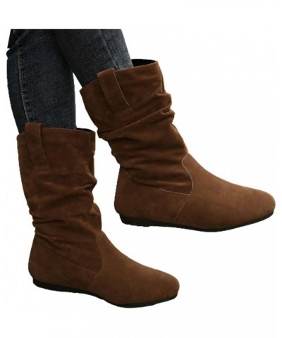 Women's Boots Casual Fashion Chunky Heel Non-Slip Mid Boots Womens Knee High Boots Low Heel Comfortable Coffee $11.70 Boots