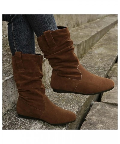 Women's Boots Casual Fashion Chunky Heel Non-Slip Mid Boots Womens Knee High Boots Low Heel Comfortable Coffee $11.70 Boots