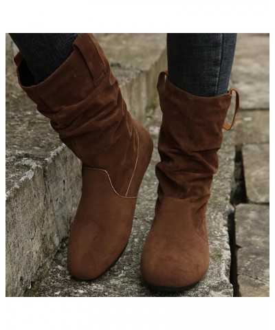 Women's Boots Casual Fashion Chunky Heel Non-Slip Mid Boots Womens Knee High Boots Low Heel Comfortable Coffee $11.70 Boots