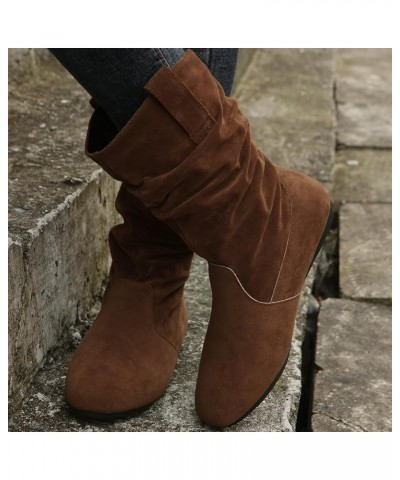 Women's Boots Casual Fashion Chunky Heel Non-Slip Mid Boots Womens Knee High Boots Low Heel Comfortable Coffee $11.70 Boots