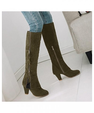 Women's Autumn And Winter Thick High Heels Round Head Side Zipper Fashion Handsome Retro High Women Boots Knee B $24.54 Boots