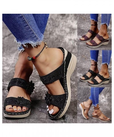 Wedge Sandals for Women, Summer Beach Sandals for Women Casual Breathable Hollow Out Slip-on Wedge Sandals Slippers Brown $16...