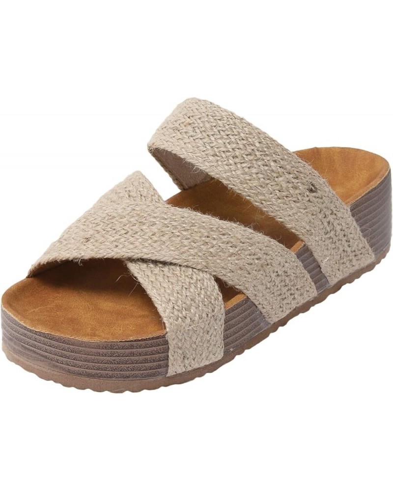 Indoor Outdoor Slippers Women Boots Toe Sandals Roman Wedges Sandals Slippers Beige $15.29 Sandals