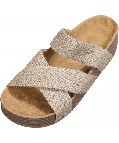 Indoor Outdoor Slippers Women Boots Toe Sandals Roman Wedges Sandals Slippers Beige $15.29 Sandals