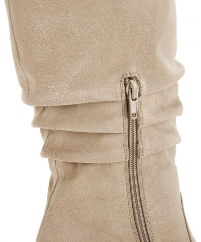 Womens Pointed Toe Mid Chunky Heel Side Zipper Knee High Boots Tall Booties Beige $41.24 Boots