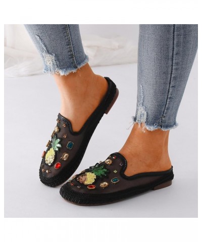 Women Shoes Fashion Flat Sequins Casual Shoes Soft Sole Half Drag One Foot Slip on Business Casual Shoes for Women Black $13....