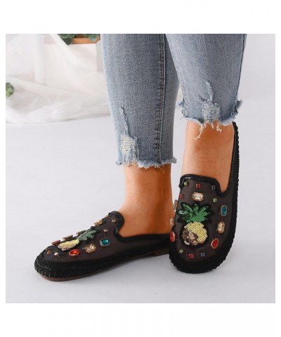 Women Shoes Fashion Flat Sequins Casual Shoes Soft Sole Half Drag One Foot Slip on Business Casual Shoes for Women Black $13....