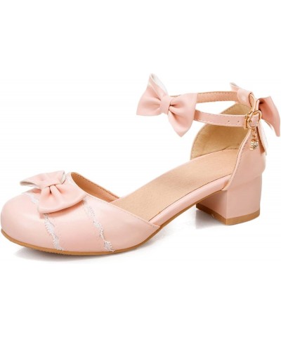 Women Block Heel Sandals Round Toe, Cute Mid Heel Party Sandalankle Strap Buckle Bowknot, Size 0.5-12.5 Pink $36.11 Sandals