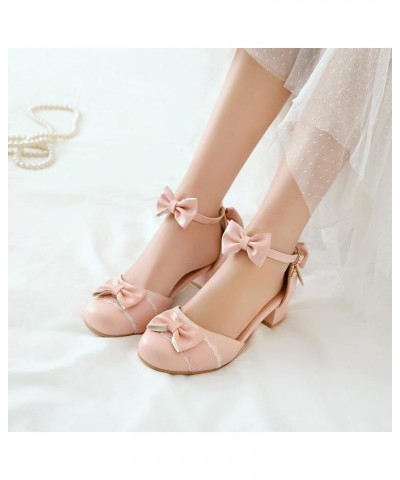 Women Block Heel Sandals Round Toe, Cute Mid Heel Party Sandalankle Strap Buckle Bowknot, Size 0.5-12.5 Pink $36.11 Sandals