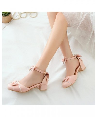 Women Block Heel Sandals Round Toe, Cute Mid Heel Party Sandalankle Strap Buckle Bowknot, Size 0.5-12.5 Pink $36.11 Sandals