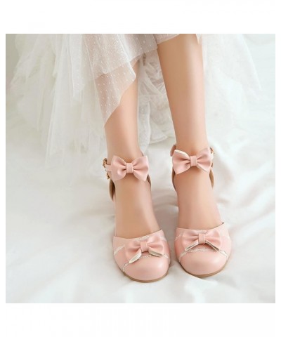 Women Block Heel Sandals Round Toe, Cute Mid Heel Party Sandalankle Strap Buckle Bowknot, Size 0.5-12.5 Pink $36.11 Sandals