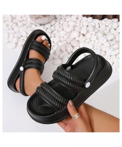 Sandals for Women Two Strap Slip On Slide Sandals Thick Sole Pillow Slippers Comfortable EVA Flat Sandals Adjustable Black $1...