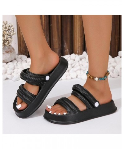 Sandals for Women Two Strap Slip On Slide Sandals Thick Sole Pillow Slippers Comfortable EVA Flat Sandals Adjustable Black $1...