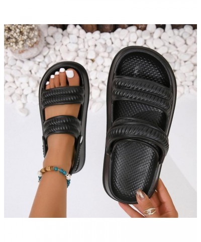 Sandals for Women Two Strap Slip On Slide Sandals Thick Sole Pillow Slippers Comfortable EVA Flat Sandals Adjustable Black $1...