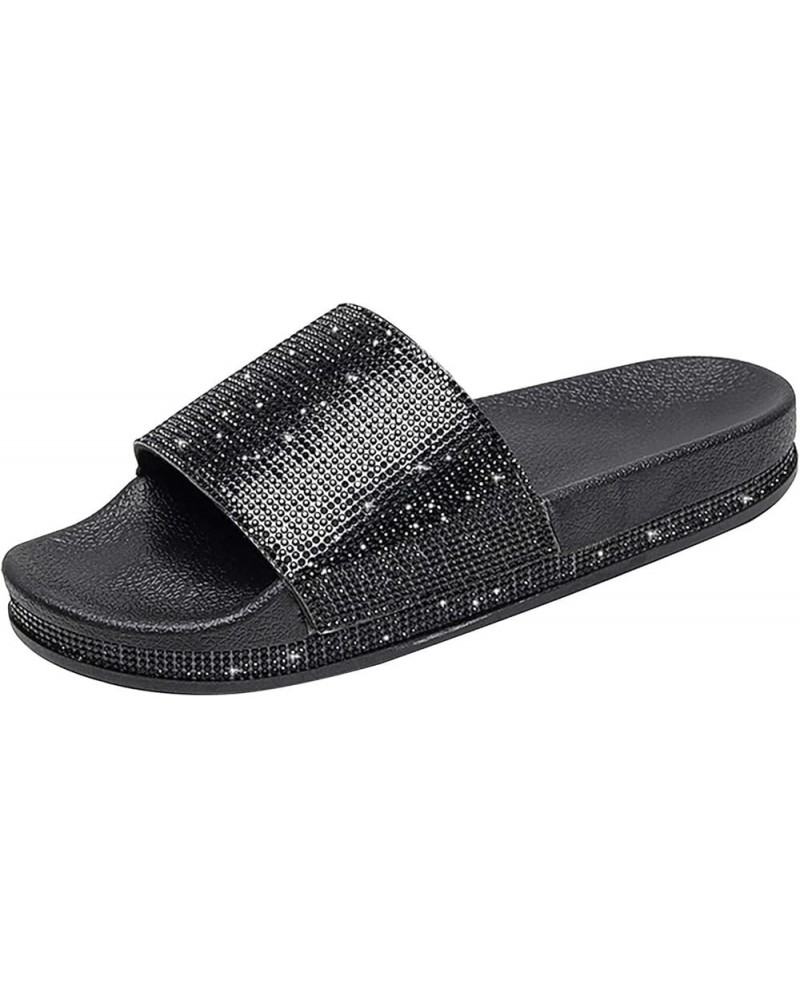 Flip Flops For Cute Slides For Womens Sandals Comfortable Slides Womens Sandal Wedge Sandals For Women Flats I-black $13.88 A...