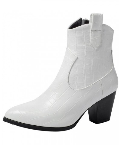 Ladies Pointed Toe Fashion Cowboy Ankle Boots Zip White $27.37 Boots