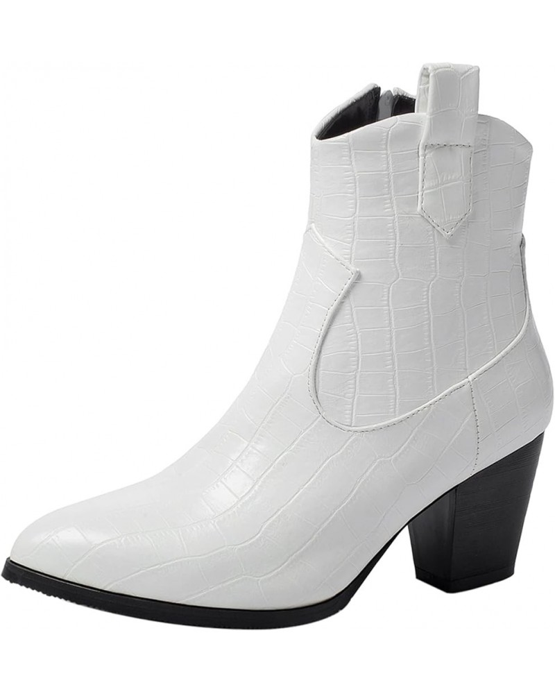 Ladies Pointed Toe Fashion Cowboy Ankle Boots Zip White $27.37 Boots