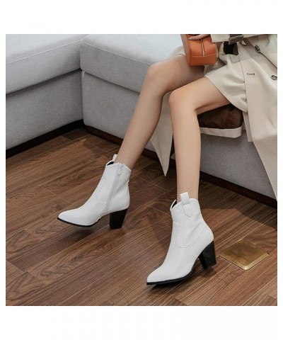 Ladies Pointed Toe Fashion Cowboy Ankle Boots Zip White $27.37 Boots