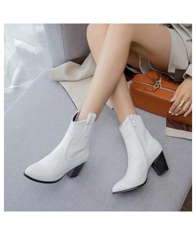 Ladies Pointed Toe Fashion Cowboy Ankle Boots Zip White $27.37 Boots