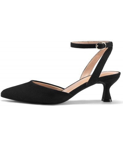 Women's Pumps Shoes Ankle Strap 2 Inch Kitten Heels Sexy Pointed Toe Wedding Party Dress Sandals Black Suede $16.80 Pumps