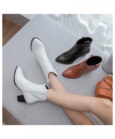 Ladies Pointed Toe Fashion Cowboy Ankle Boots Zip White $27.37 Boots