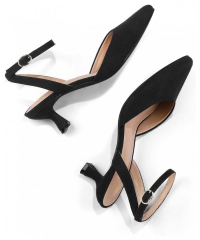 Women's Pumps Shoes Ankle Strap 2 Inch Kitten Heels Sexy Pointed Toe Wedding Party Dress Sandals Black Suede $16.80 Pumps