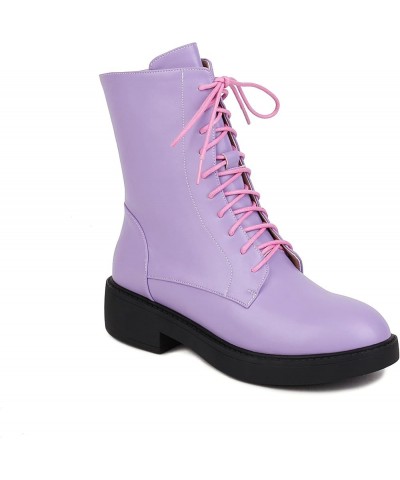 Women's Lace Up Combat Boots Classic Chunky Side Zipper Sole Combat Boots Purple $35.39 Boots