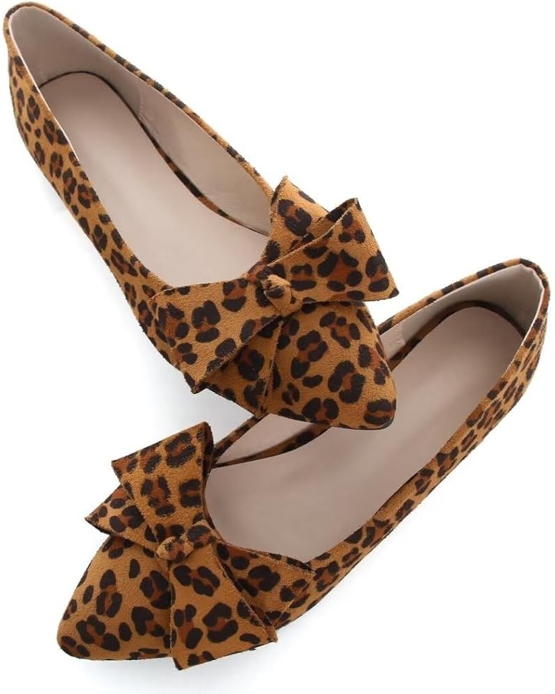 Womens Flats Fashion Pointed Toe Bowknot Ballet Flats Cute Slip On Dress Flats Comfortable Party Wedding Flats A Leopard Prin...