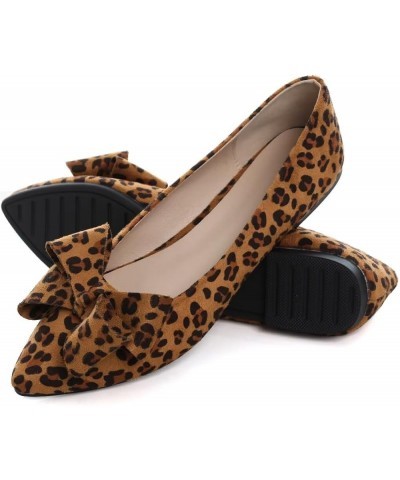 Womens Flats Fashion Pointed Toe Bowknot Ballet Flats Cute Slip On Dress Flats Comfortable Party Wedding Flats A Leopard Prin...