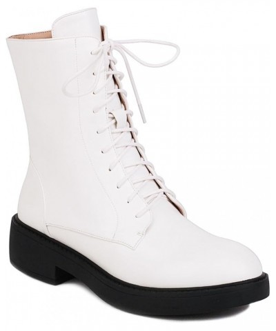 Women's Lace Up Combat Boots Classic Chunky Side Zipper Sole Combat Boots Purple $35.39 Boots