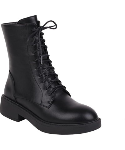 Women's Lace Up Combat Boots Classic Chunky Side Zipper Sole Combat Boots Purple $35.39 Boots