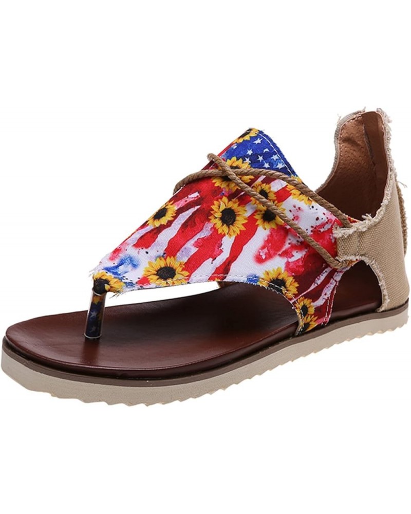 Womens Sandals Fourth of July Sandals for Women American Flag Slippers Peep Toe Independence Day Gladiator Shoe Sandals Women...