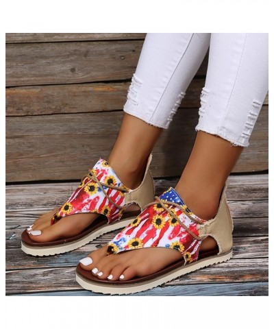 Womens Sandals Fourth of July Sandals for Women American Flag Slippers Peep Toe Independence Day Gladiator Shoe Sandals Women...