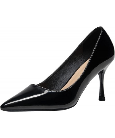 Women Modern Pointed Toe Evening Heels Patent Leather Comfort Office Heels Wedding Prom Dress Shoes Black3 $30.49 Pumps