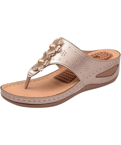 Women's Bohemian Flower Platform Wedges Arch Support Comfort Soft Flip Flops Outgoing Walking Slip On Thong Sandals Gold $19....