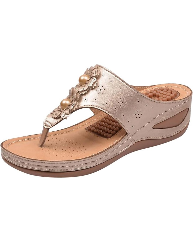 Women's Bohemian Flower Platform Wedges Arch Support Comfort Soft Flip Flops Outgoing Walking Slip On Thong Sandals Gold $19....