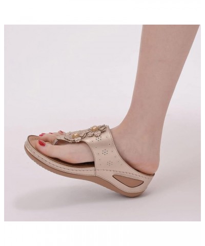 Women's Bohemian Flower Platform Wedges Arch Support Comfort Soft Flip Flops Outgoing Walking Slip On Thong Sandals Gold $19....