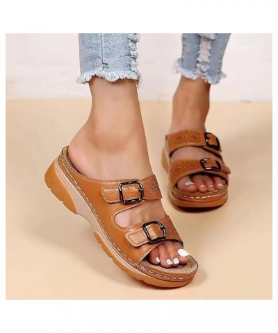 Womens Sandals Wedge Platform Sandals Slipper Lightweight Open Toe Anti Slip Casual Beach Flats Casual Shoes Khaki $12.56 San...