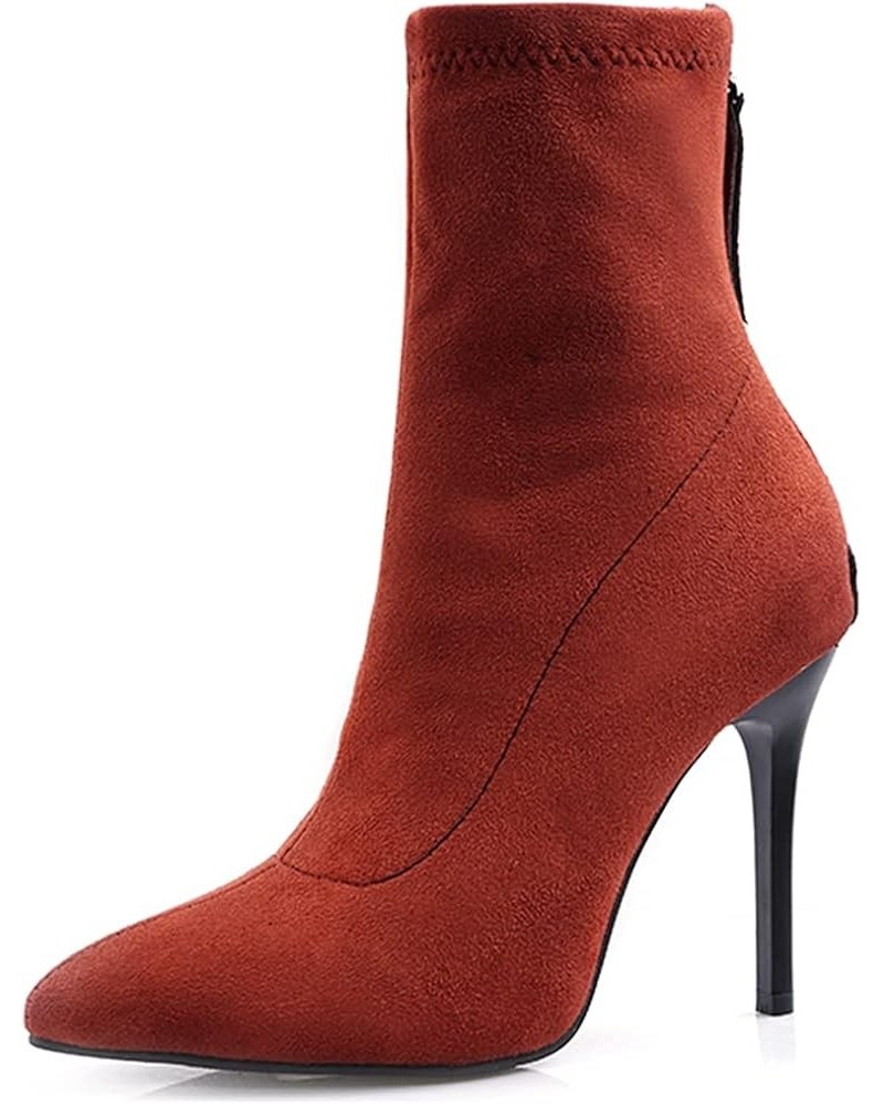 Women's Fashion Stretchy Dressy Ankle Boots Pointed Toe Back Zipper Stilettos High Heel Short Booties Tan-velvet Lined $30.55...