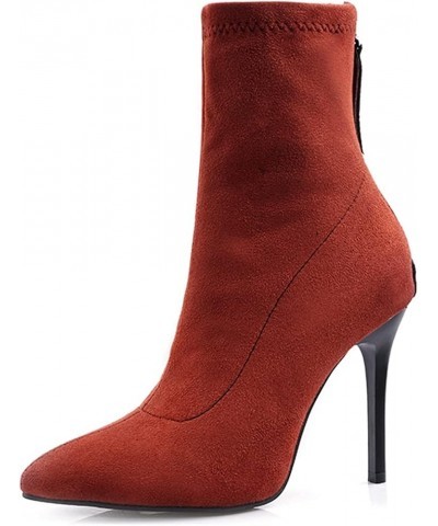 Women's Fashion Stretchy Dressy Ankle Boots Pointed Toe Back Zipper Stilettos High Heel Short Booties Tan-velvet Lined $30.55...