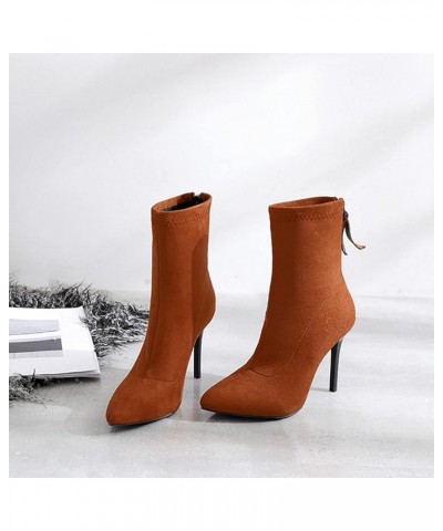 Women's Fashion Stretchy Dressy Ankle Boots Pointed Toe Back Zipper Stilettos High Heel Short Booties Tan-velvet Lined $30.55...