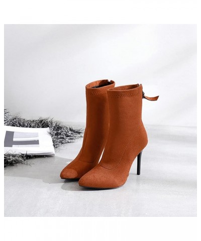 Women's Fashion Stretchy Dressy Ankle Boots Pointed Toe Back Zipper Stilettos High Heel Short Booties Tan-velvet Lined $30.55...