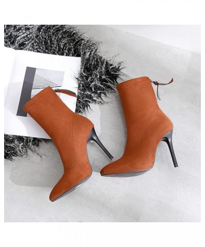 Women's Fashion Stretchy Dressy Ankle Boots Pointed Toe Back Zipper Stilettos High Heel Short Booties Tan-velvet Lined $30.55...