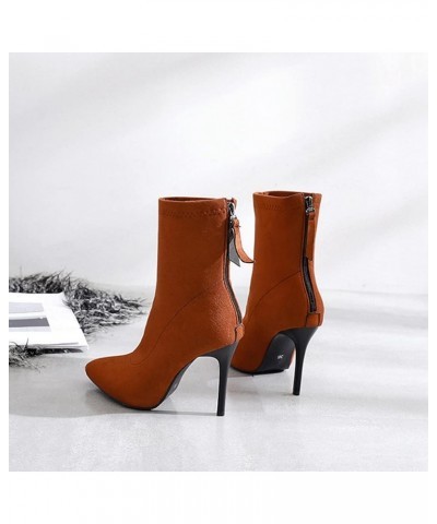 Women's Fashion Stretchy Dressy Ankle Boots Pointed Toe Back Zipper Stilettos High Heel Short Booties Tan-velvet Lined $30.55...