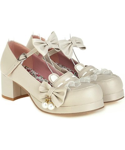 Women Bow Ankle Strap Mary Jane Pumps Comfort Round Toe Chunky Block Heels Shoes Lolita Cosplay Princess Shoes Beige $34.09 P...