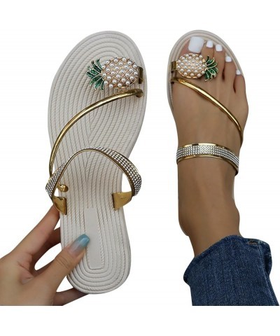 women's clip toe flat sandals, Cute Pineapple Clip Toe Flip Flops Summer Girl Beach, pearl Sweet Slippers 02_yellow $11.71 Sa...