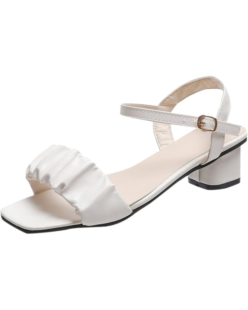 Women Sandals Open Toe Chunky Heel Ankle Strap Sandals Summer Bohemian Platform Sandal Party Dressy Shoes White-e $20.39 Sandals